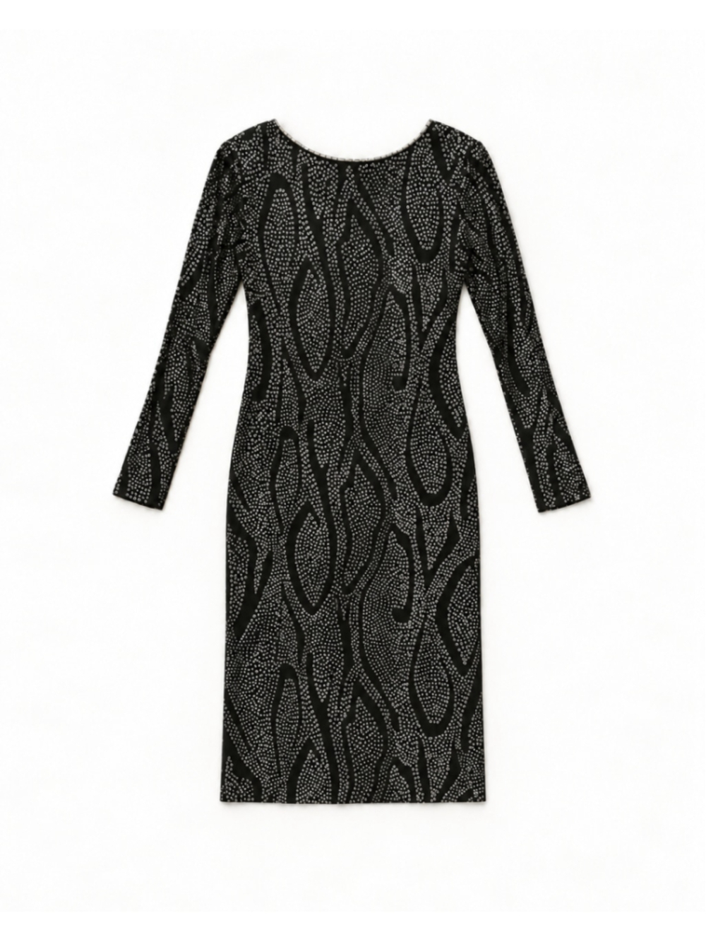Vintage 80s Ricki Lang for Nuit Black Silver Embellished Dress 6 Gothic Glamour